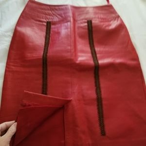 100% leather mugler knee length skirt